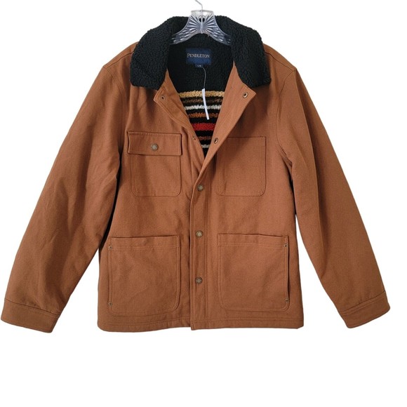 Pendleton Whiskey Brown Canvas Sherpa Lined Jacket Medium Western Workwear - Picture 2 of 6